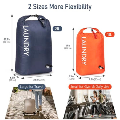 WiseBoy 2 Pack Travel Laundry Bag, Compression Storage for Dirty Clothes - color: Navy & Orange