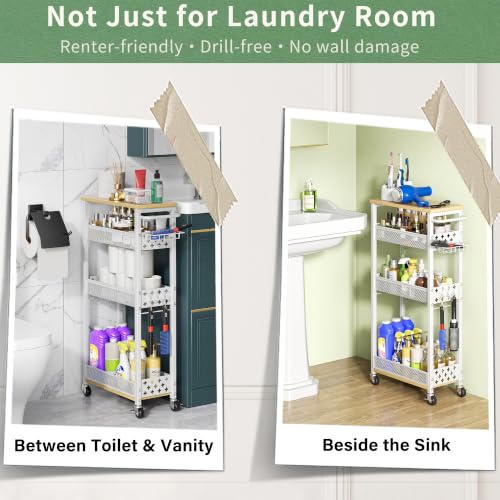 OKZEST Slim Laundry Room Organization Cart with Detergent Dispenser Holder - color: White, size: 4-Tier (with Detergent Dispenser Holder)