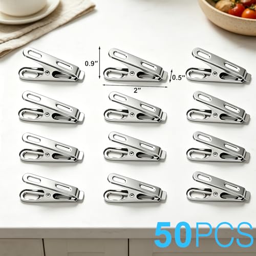 50 Pack Clothes Pins, Stainless Steel Clothespins Metal Clothes Pegs Laundry Pins Heavy Duty for Outdoor Home Kitchen Travel Office - color: Silver-b