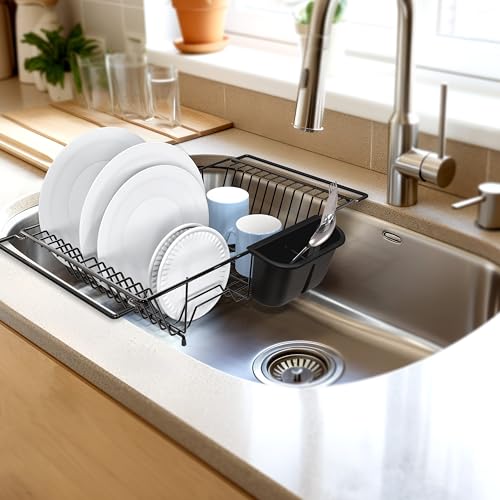 Simple Houseware Large Stainless Over Sink Counter Dish Drainer Rack, Black - color: Black, size: Large