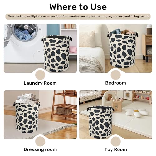 Cow Pattern Laundry Basket with Handles - Extra Large Foldable Hamper for Bathroom/Laundry/Bedroom/Dorm, Washable Fabric Storage Bin - color: Cow Pattern