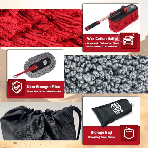 Exterior Car Duster & Brush Kit - Extendable，Wax Cotton - color: Light red