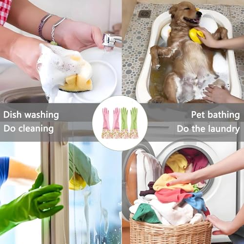 KINGFINGER Rubber Latex Waterproof Dishwashing Gloves for Kitchen,Precision Flocking Household Cleaning Gloves 2 pairs - size: Medium (Pack of 2)