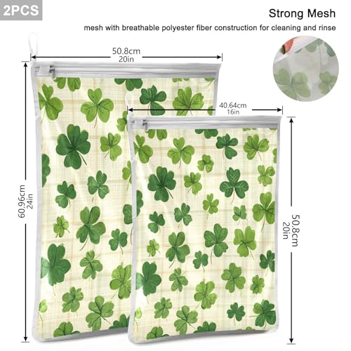 Mesh Laundry Bags Lingerie Bags for Washing Delicates 2 PCS Durable Wash Bag with Zipper Small and Medium Washable Beige Checkered Clovers - color: Beige Checkered Clovers