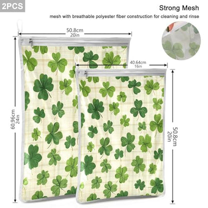 Mesh Laundry Bags Lingerie Bags for Washing Delicates 2 PCS Durable Wash Bag with Zipper Small and Medium Washable Beige Checkered Clovers - color: Beige Checkered Clovers
