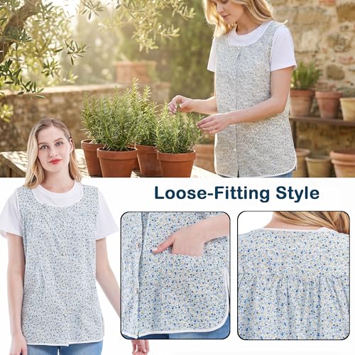 Nanxson Cobbler Apron for Women with Pockets,Cotton Smock with Buttons - color: Blueflower, size: Large
