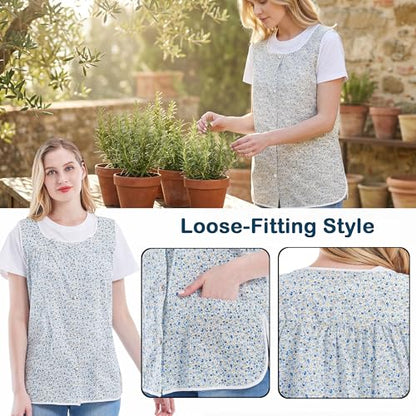 Nanxson Cobbler Apron for Women with Pockets,Cotton Smock with Buttons - color: Blueflower, size: Large