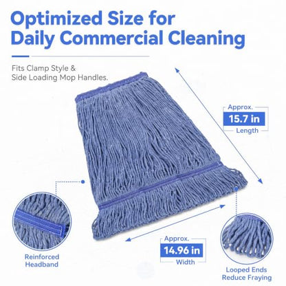 6 Pack Heavy Mop Replace Head，mop Head Replacement,Commercial mop Heads,Reusable Mop Head Refills-Replacement Mop Heads SuitableWet Industrial Blue Cotton Looped End String Head Refill (Blue) - size: 17 Ounce 6Pack