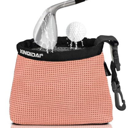 Waterproof Golf Club Cleaner Bag and Golf Ball Washer with Clip,Pink - color: PINK