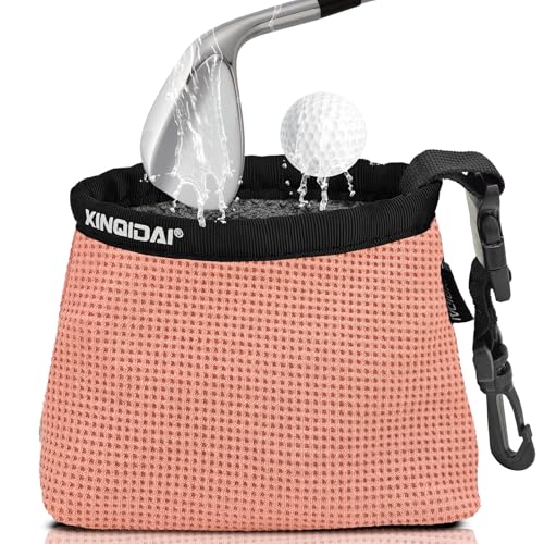 Waterproof Golf Club Cleaner Bag and Golf Ball Washer with Clip,Pink - color: PINK