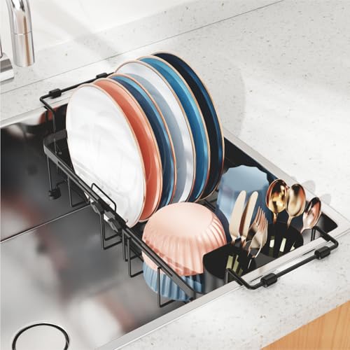 iSPECLE Small Sink Dish Drying Rack - 9.1" W Expandable for RV Apartment - color: Black, size: 9.1" W | Fits Sink 13" - 19" L