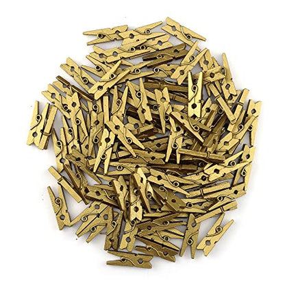 HEEHEE 100 PCS 1 Inch Gold Mini Clothespins Small Clothes Pin Natural Texture Wooden Clips for Food Package Clips Hanging Photo - size: Gold 1x0.12”-100 PCS