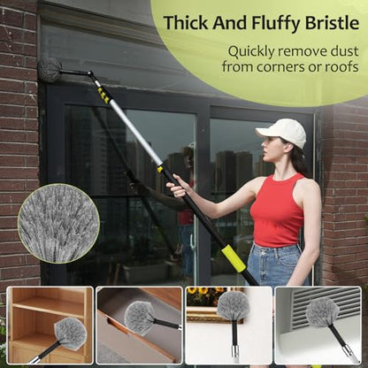 【Upgrade Anti Rotation 】 36ft High Reach Duster Kit,5-36ft Lightweight Aluminum Alloy Extension Rod,7-Piece Set,210° Steering Head Clean Various Angle,for Cleaning Ceiling,High Wall - size: 30FT