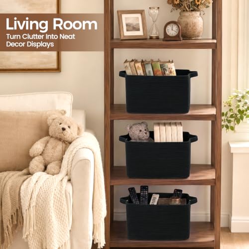 OIAHOMY Woven Storage Basket, Small Baskets for Organizing Black - color: Black, size: 13.5"x11"x9.5"