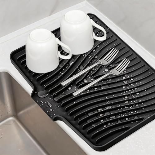 TIKNIK Silicone Dish Drying Mat for Kitchen Counter, Black-1pc, 20" x 15" - color: Black-1pc, size: 20" x 15"