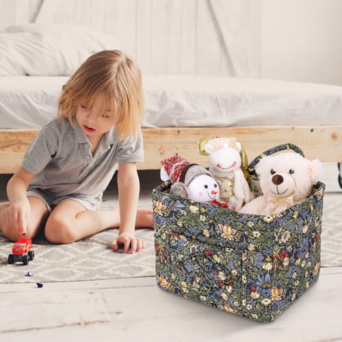 Storage Basket Boho Fabric Large Collapsible Floral Laundry Nursery Hamper Portable Folding Storage for Clothes Toys (Blue) - color: Blue