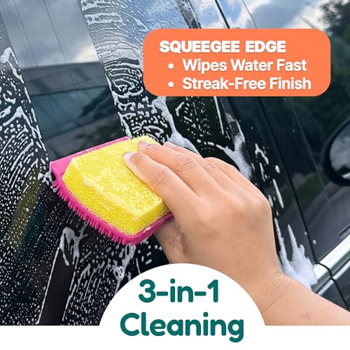 3-in-1 Silicone Scrubber Sponge with Squeegee – Non-Scratch Kitchen Sponge for Dishes, Sink & Bathroom, Quick-Dry, Reusable Cleaning Tool (Teal +Yellow) - color: Teal +Yellow