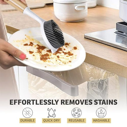 Bamboo Dish Brush with Handle – Kitchen Dish Brush with Nylon Bristles