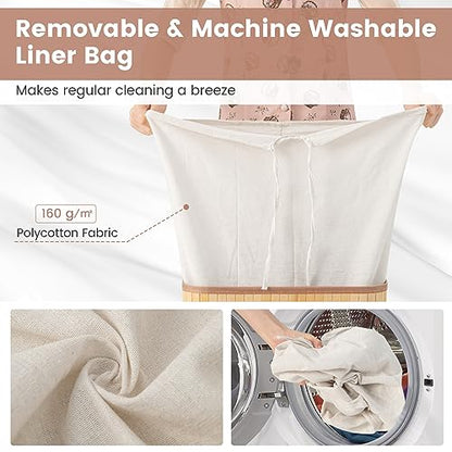 Giantex Bamboo Laundry Hamper with Lid Removable Liner & Handles - color: Natural