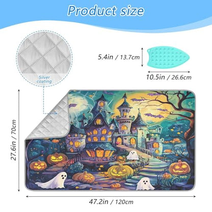 Cute Cartoon Halloween Bat Castle Ghost Pumpkin Ironing Mat Thickened Ironing Blanket Travel Portable Double-Side Using Ironing Pad Travel Isolate Heat Pad Cover for Washer Dryer Table Top Coun - color: Cute Cartoon Halloween Bat Castle Ghost Pumpkin