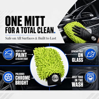 Microfiber Car Wash Mitt, Chenille Noodle Glove for Cars, Trucks, RVs, and Boats, Scratch-Free, Machine Washable, Reusable (1, Lime Green) - color: Lime Green