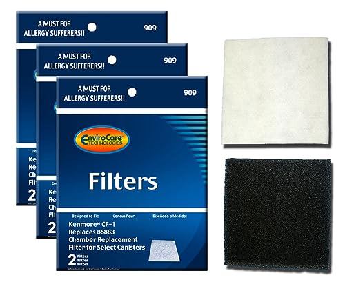 Envirocare Foam Filters to fit Kenmore Sears Progressive CF1, Progressive & Whispertone, Panasonic Vacuum Cleaners, 86883, 86880, 20-86883, 2086883, 8175084 (pack of 6) - style: (6) Foam Filter