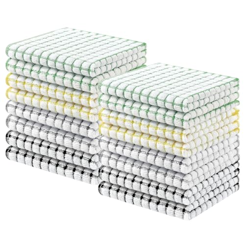 Homaxy 16 Pack Terry Kitchen Dish Cloths, 12"x12", Black/Grey/Green/Yellow - color: Black/Grey/Green/Yellow, size: 12 x 12 - 16 Pack