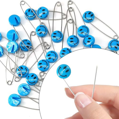 50 PCS Safety Pin 53mm/2.1in Baby Diaper Pins for Cloth - Plastic Head, Stainless Steel With Locking Closures - Nappy Pins for Crafts (XL/Blue) - color: Blue