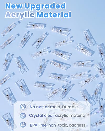 60Pcs Clear Mini Clothespins for Baby Shower Games, Clothes Pins 1.4 Inch - color: Clear