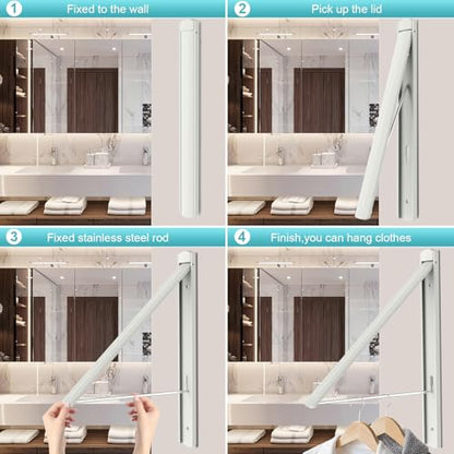 Wall Mounted Clothes Drying Rack, 65LB Folding Laundry Rack,White - color: White-usa