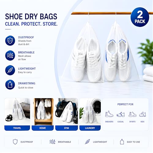 GEWON Shoe Washing Machine Bag for Sneakers, 360° Deep Cleaning, 2 Shoe Bags, 4 Dust Bags - color: Grey