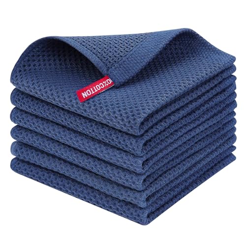 Homaxy 100% Cotton Waffle Weave Kitchen Dish Cloths 6-Pack, Navy Blue - color: Navy Blue, size: 12 X 12 - 6 Pack