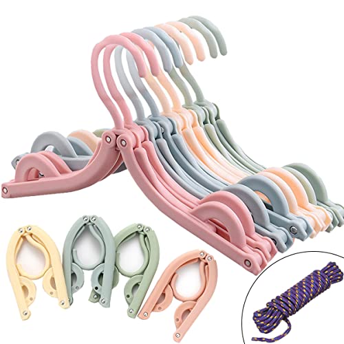 20 Pcs Foldable Travel Hangers - Portable Folding Collapsible Clothes Hangers Lightweight Travel Accessories Foldable Clothes Drying Rack Dorm Hanger for School Home with Clothesline - size: 20pcs Multicolor With Clothline