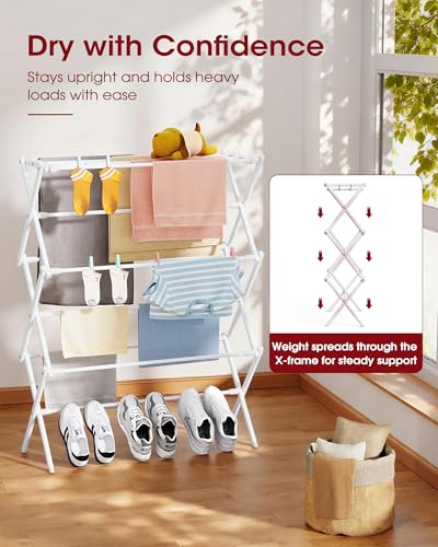 Sakugi Foldable 3-Tier Clothes Drying Rack 37.4" H with Non-Slip Feet - color: White, size: 3 Tier Standard