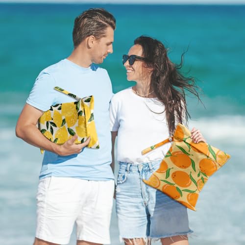 2 Pcs Lemon Orange Print Wet Bags, Wet Dry Bag Reusable for Swimsuit - color: Multicolor 1492