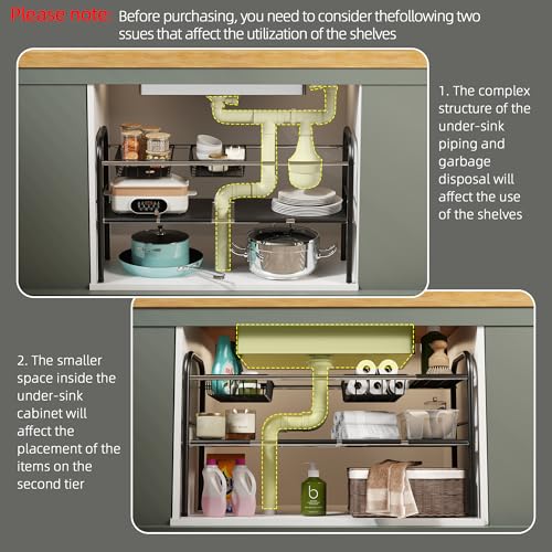 Under Sink Organizers and Storage,Expandable under cabinet organizer Shelf - size: 6 Panels and 2 Baskets