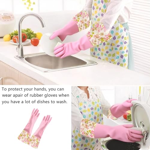 KINGFINGER Rubber Latex Waterproof Dishwashing Gloves for Kitchen,Precision Flocking Household Cleaning Gloves 2 pairs - size: Medium (Pack of 2)