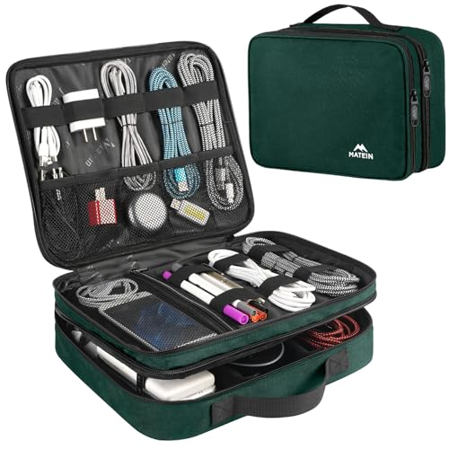 MATEIN Tech Organizer Travel Case, Large Water Resistant Cable Organizer - color: Dark Green, size: Large