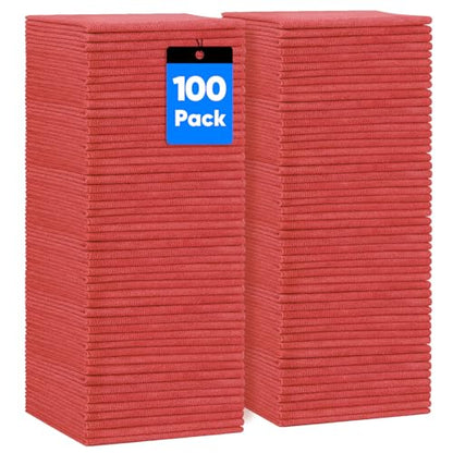 HOMEXCEL Microfiber Cleaning Cloth 100 PK, Towels for Cars, Shop Rags, Red - color: Red
