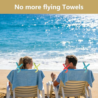 Towel Clips for Beach Chairs, 12 Pack Heavy Duty Non-Slip Plastic Clips in 4 Colors for Pool, Cruise, Yacht & Camping – Strong Grip Keeps Towels, Hats & Blankets from Blowing Away - color: Blue, Green, Red