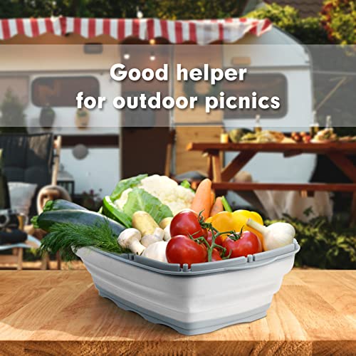 HI NINGER Collapsible Cutting Board with Colander, 9-In-1 Multi Chopping Board Kitchen Vegetable Washing Basket for Camping Gifts Camping Accessories for RV Campers - color: Gray