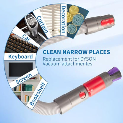 Traceless Dust Brush and Flexible Extension Hose Compatible for Dyson V7 V8 V10 V11 V15 Gen5 outsize Vacuum Cleaners, Self-Cleaning Soft Bristle Dust Brush Replacement Parts for Dyson Cordless Vacuum