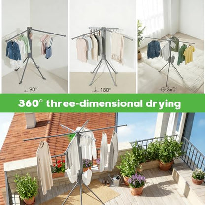 cjc Foldable Clothes Drying Rack, Extra Stable Heavy Duty-100Lbs Load - color: Grey-8 Rods
