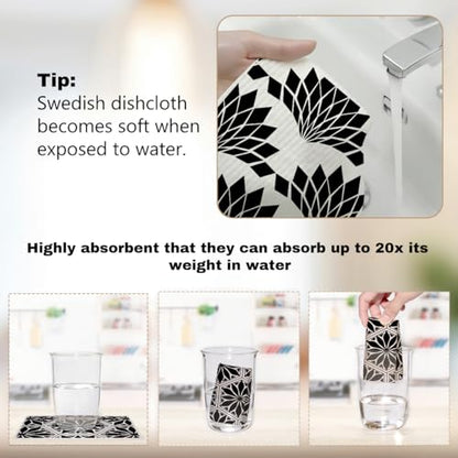 6 Pack Swedish Dishcloths Black White Geometric Kitchen Towels 02 - color: Multi 1529
