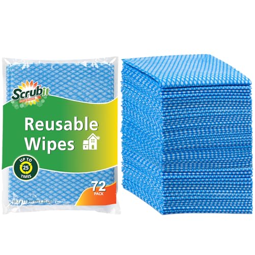 SCRUBIT Reusable Cleaning Wipes, Handy Wipes for Kitchen and Office - Dish Cloths for Washing Dishes - Multi Purpose Disposable Cleaning Towels (12 x 20 in) 72 Pack (Blue) - color: Blue