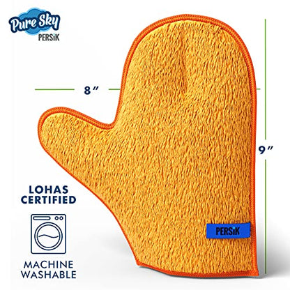 persik Pure-Sky Microfiber Glove Dusting Mitt - Just Add Water No Detergents Needed - Ultra Microfiber Cleaning Cloth Glove - Use for Cleaning Furniture, Home - 2 Pack