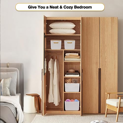 Ohmlove 4 Pack Storage Bins with Bamboo Lids,Stackable Box for Organization - color: White