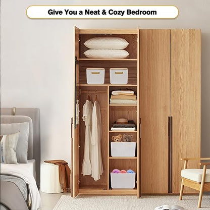 Ohmlove 4 Pack Storage Bins with Bamboo Lids,Stackable Box for Organization - color: White