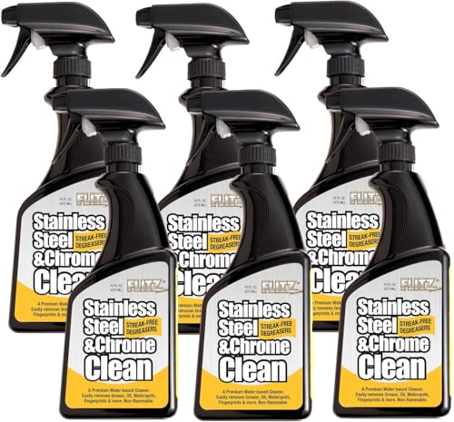 Flitz Stainless Steel & Chrome Clean - 16oz Bottle, USA-Made Stainless Steel Cleaner Spray for Appliances - Grill, Fridge, Sink Stain Remover - Also Works on Aluminum Surfaces (6 Pack) - size: 16 Fl Oz (Pack of 6)