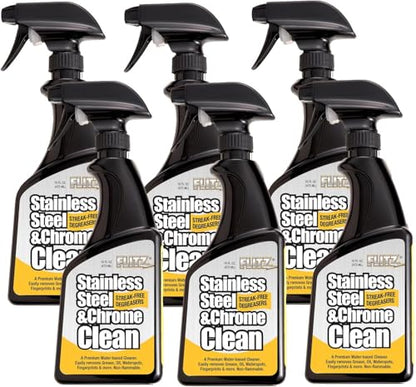 Flitz Stainless Steel & Chrome Clean - 16oz Bottle, USA-Made Stainless Steel Cleaner Spray for Appliances - Grill, Fridge, Sink Stain Remover - Also Works on Aluminum Surfaces (6 Pack) - size: 16 Fl Oz (Pack of 6)